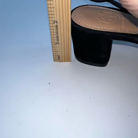 Tory Burch Suede T Strap Rhinestone Logo Sandals - Picture 13 of 15